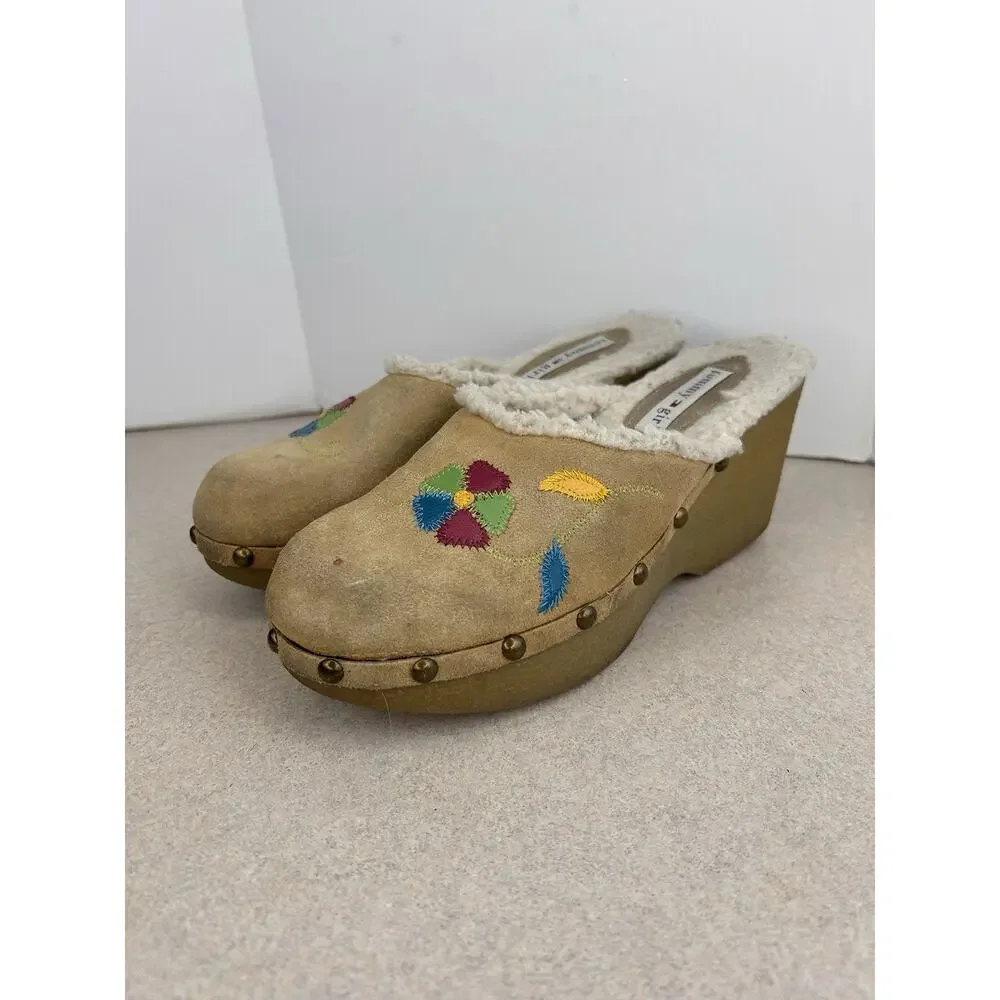Vintage Y2K‎ 2000's Tommy Girl Women Wedge Clog Shoes Flowers Fur Lined Size 7M